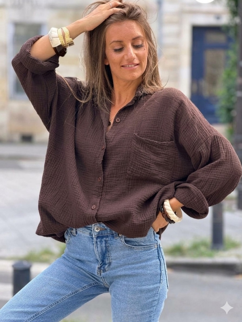 Chocolate Brown Crinkle Gauze Button Down Shirt M Earthy Boho Whimsigoth 90s